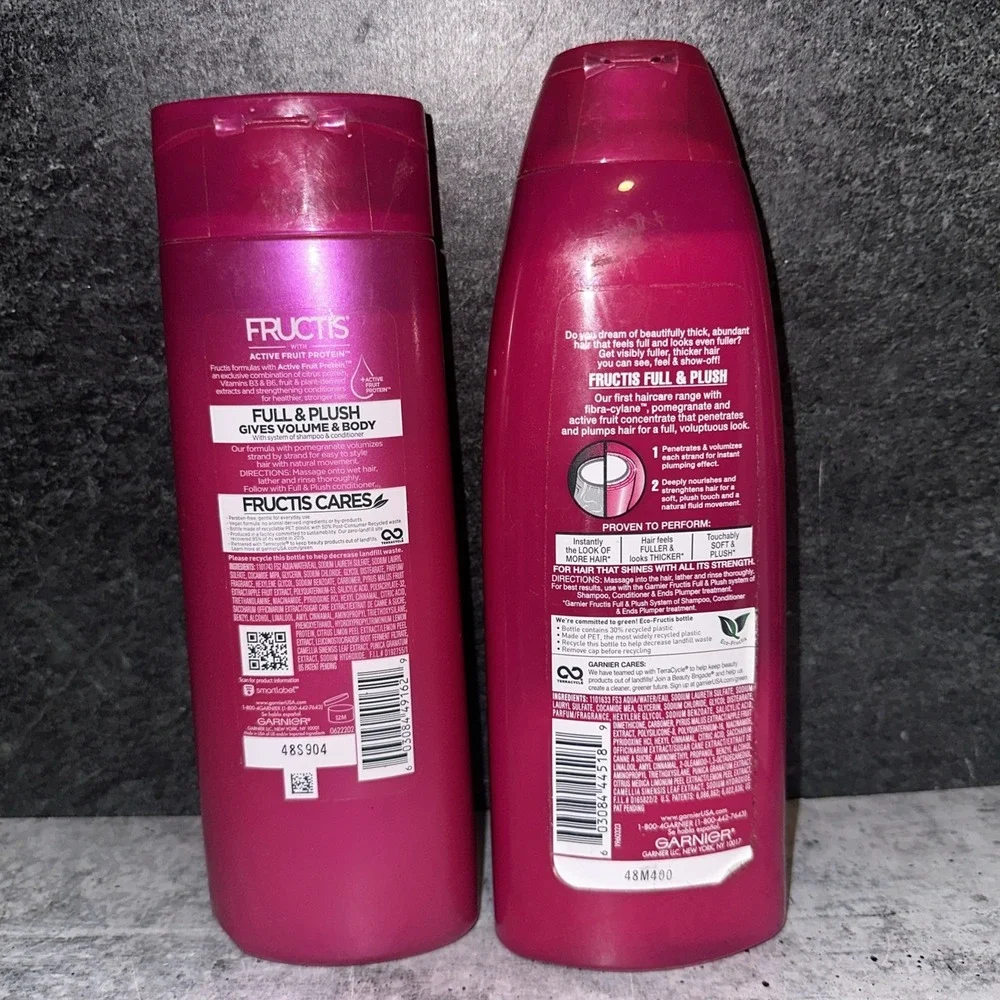 2 Lot Garnier Fructis Full & Plush Fortifying Shampoo Thicker Hair 12.5 / 17.3oz